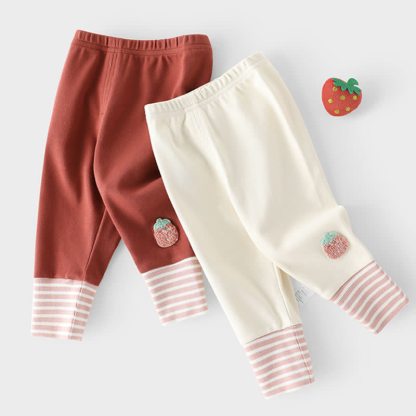 Leggings a righe con applicazioni di fragole/fiori per bambina - image 1