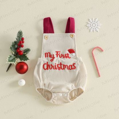 MY 1ST CHRISTMAS Baby Embroidered Suspender Bodysuit - Christmas Hat - 12-18M - image 7