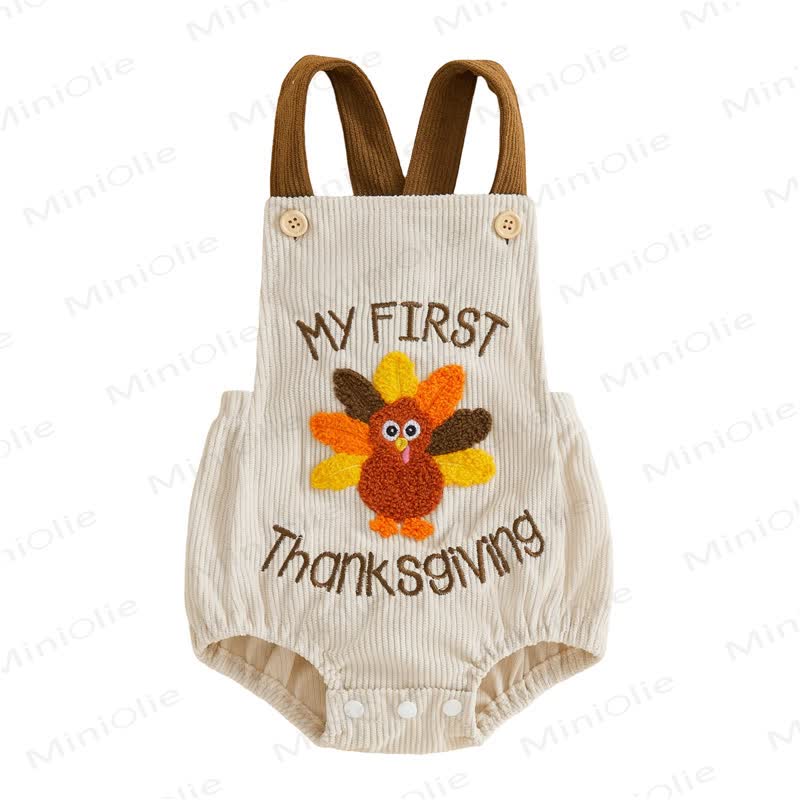 TURKEY/Croissant Baby Corduroy Suspender Bodysuit - My First Thanksgiving - 12-18M - image 6