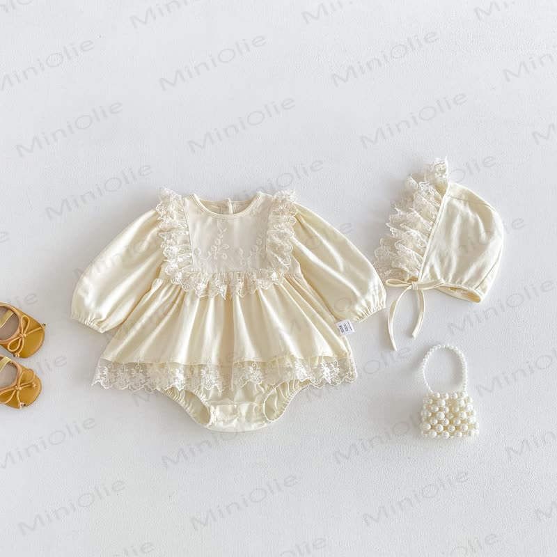 Baby Lace Skirted Bodysuit with Bonnet - image 3