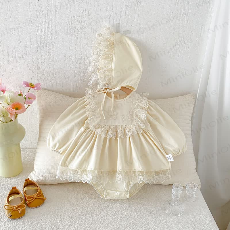 Baby Lace Skirted Bodysuit with Bonnet - image 4