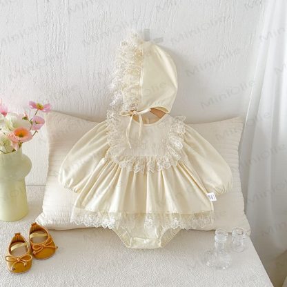Baby Lace Skirted Bodysuit with Bonnet - image 4