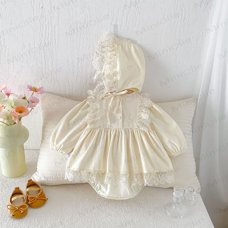 Baby Lace Skirted Bodysuit with Bonnet - image 5