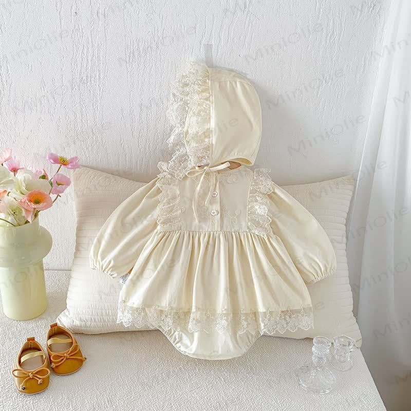 Baby Lace Skirted Bodysuit with Bonnet - image 5