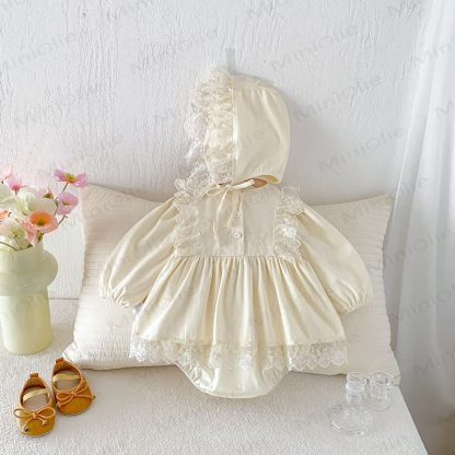 Baby Lace Skirted Bodysuit with Bonnet - image 5