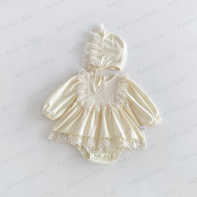 Baby Lace Skirted Bodysuit with Bonnet - image 7