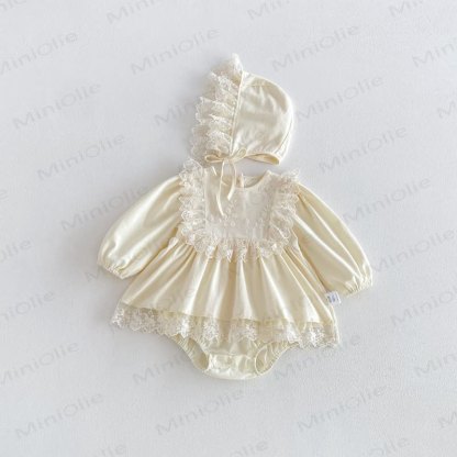 Baby Lace Skirted Bodysuit with Bonnet - image 7