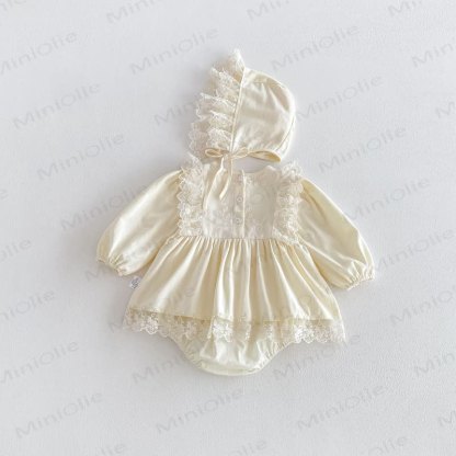 Baby Lace Skirted Bodysuit with Bonnet - image 8