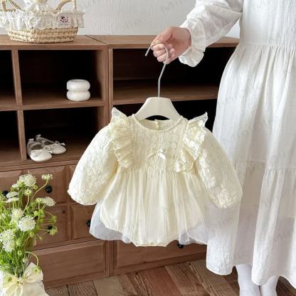Baby Lace Tulle Puff Sleeve Skirted Bodysuit - Beige - 18-24M - image 1