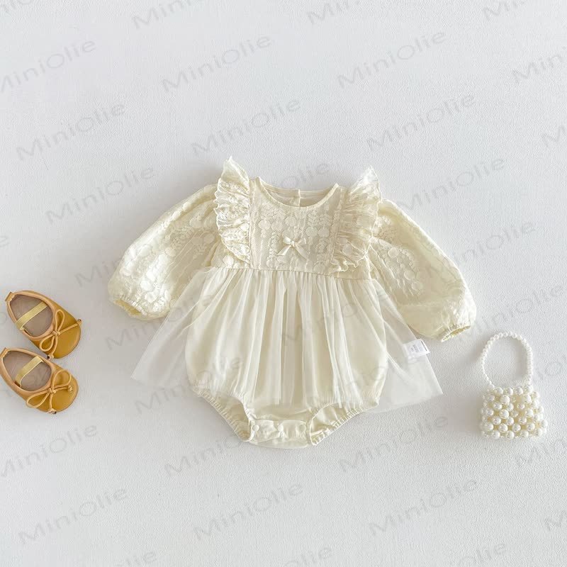 Baby Lace Tulle Puff Sleeve Skirted Bodysuit - image 2