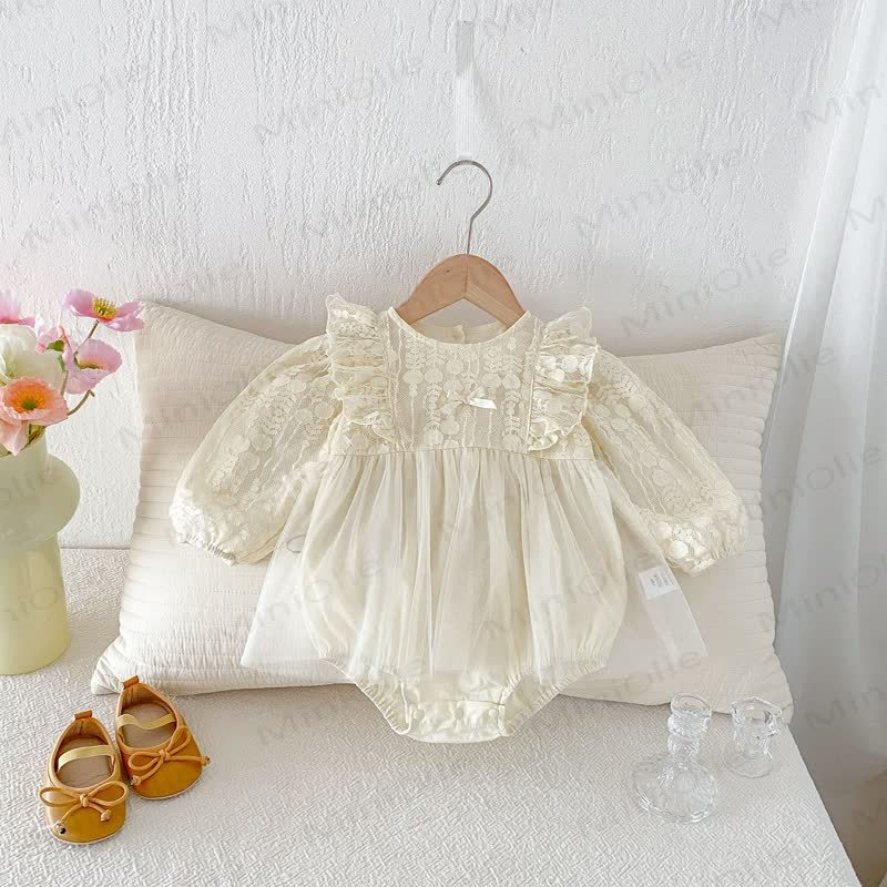 Baby Lace Tulle Puff Sleeve Skirted Bodysuit - image 3