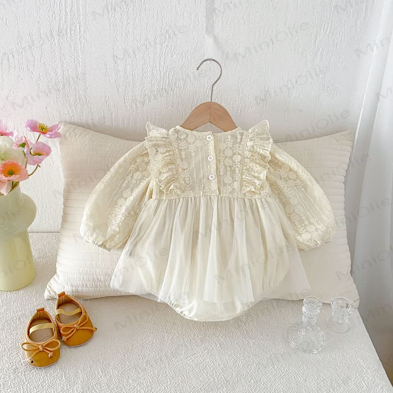 Baby Lace Tulle Puff Sleeve Skirted Bodysuit - image 4