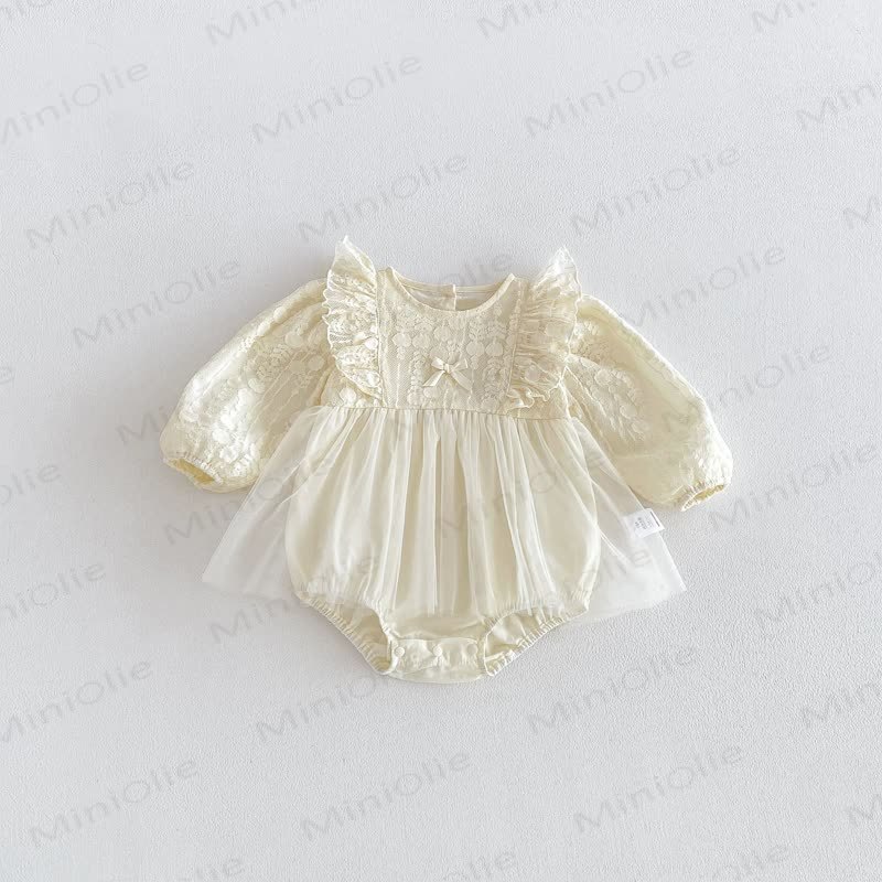 Baby Lace Tulle Puff Sleeve Skirted Bodysuit - image 5