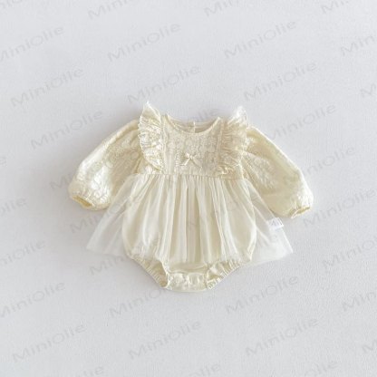 Baby Lace Tulle Puff Sleeve Skirted Bodysuit - image 5