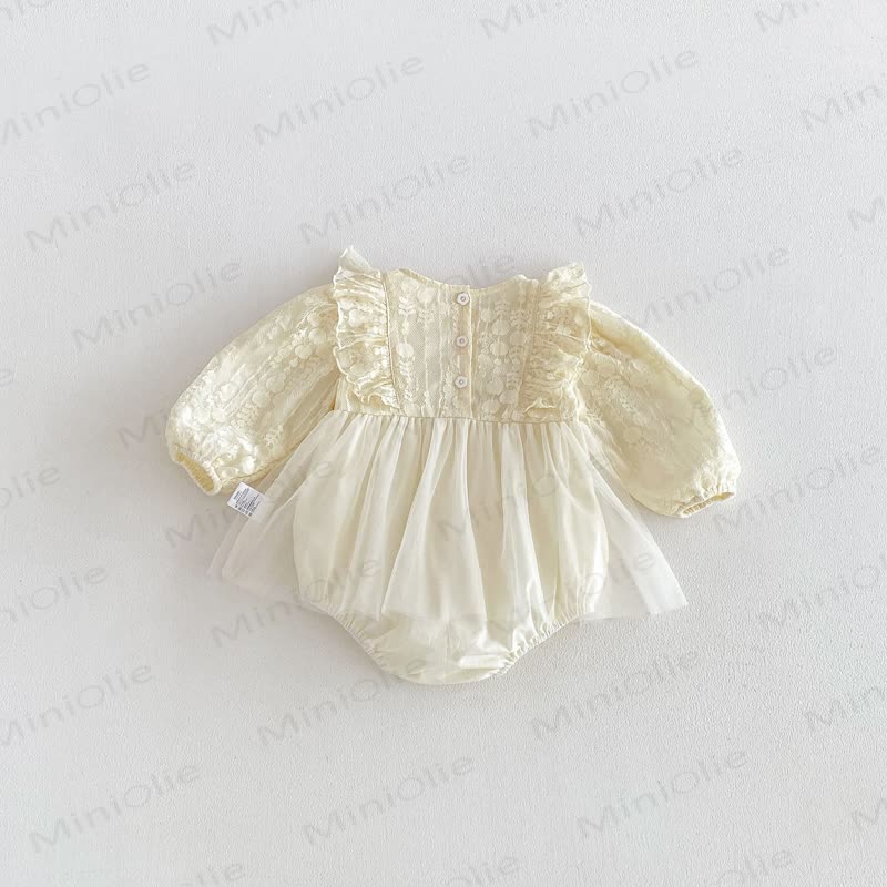 Baby Lace Tulle Puff Sleeve Skirted Bodysuit - image 6