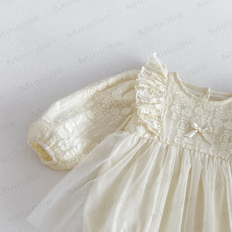 Baby Lace Tulle Puff Sleeve Skirted Bodysuit - image 8