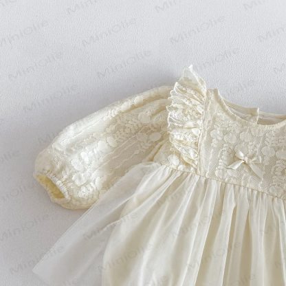 Baby Lace Tulle Puff Sleeve Skirted Bodysuit - image 8