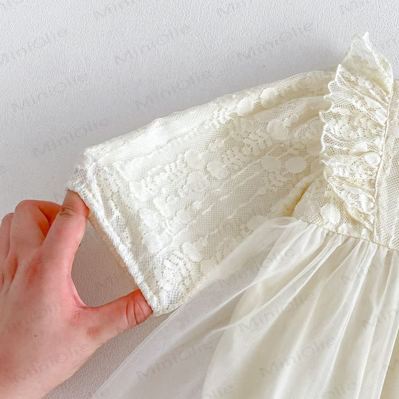 Baby Lace Tulle Puff Sleeve Skirted Bodysuit - image 9