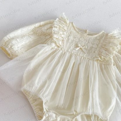 Baby Lace Tulle Puff Sleeve Skirted Bodysuit - image 11