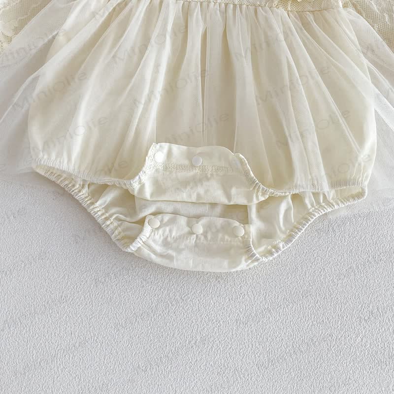 Baby Lace Tulle Puff Sleeve Skirted Bodysuit - image 12