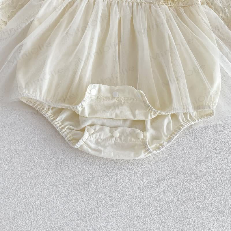 Baby Lace Tulle Puff Sleeve Skirted Bodysuit - image 12