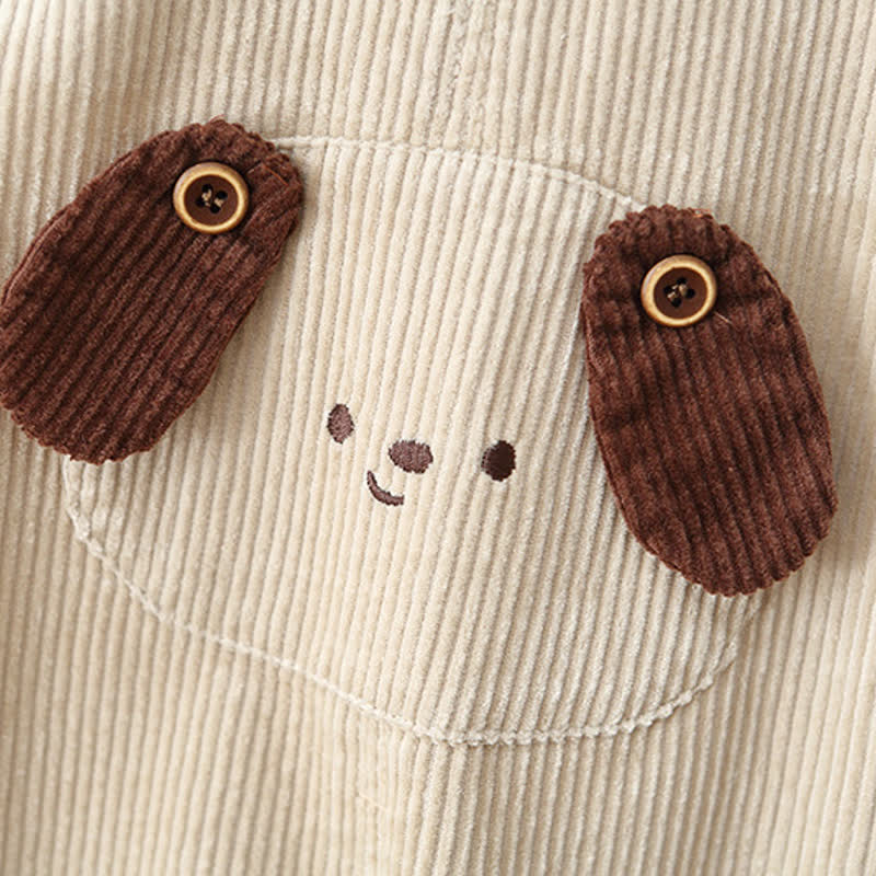 Salopette per neonati e bambini in velluto a coste con tasche e risvolti, con motivo a cane. - image 7