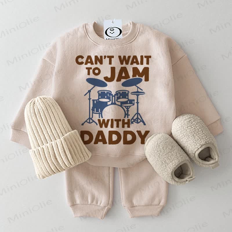 NON VEDO L'ORA DI FARE MUSICA CON PAPÀ - Set di 2 pezzi con felpa per neonati - Beige - 2-3T - image 1