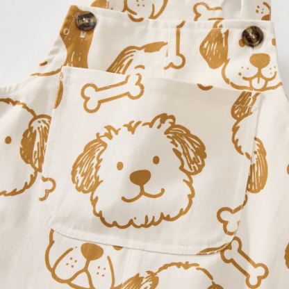 Salopette per neonati e bambini piccoli con tasca a forma di cane bianco e osso. - image 5