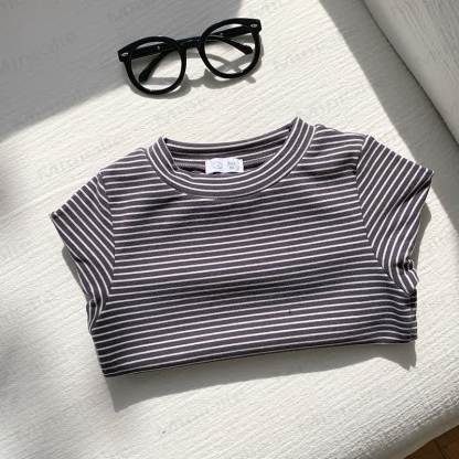 Maglietta a righe in cotone per bambini - Grigio - 10-11T - image 7