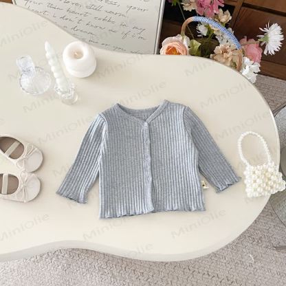 Cardigan in morbidissima maglia a coste con bottoni frontali - Grigio - 2-3T - image 7