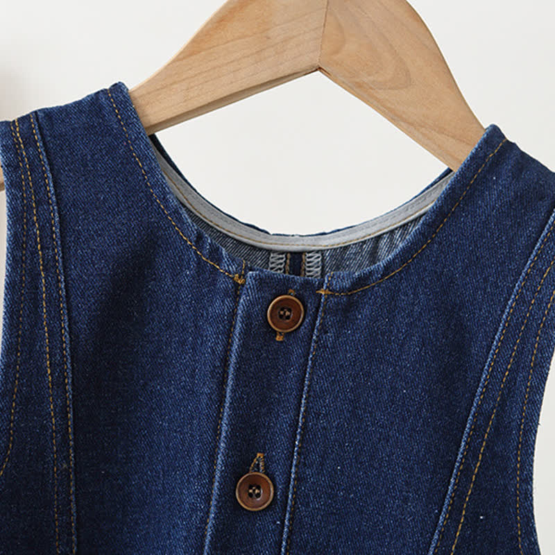 Salopette in denim blu navy per neonato con bottoni sul davanti - image 3