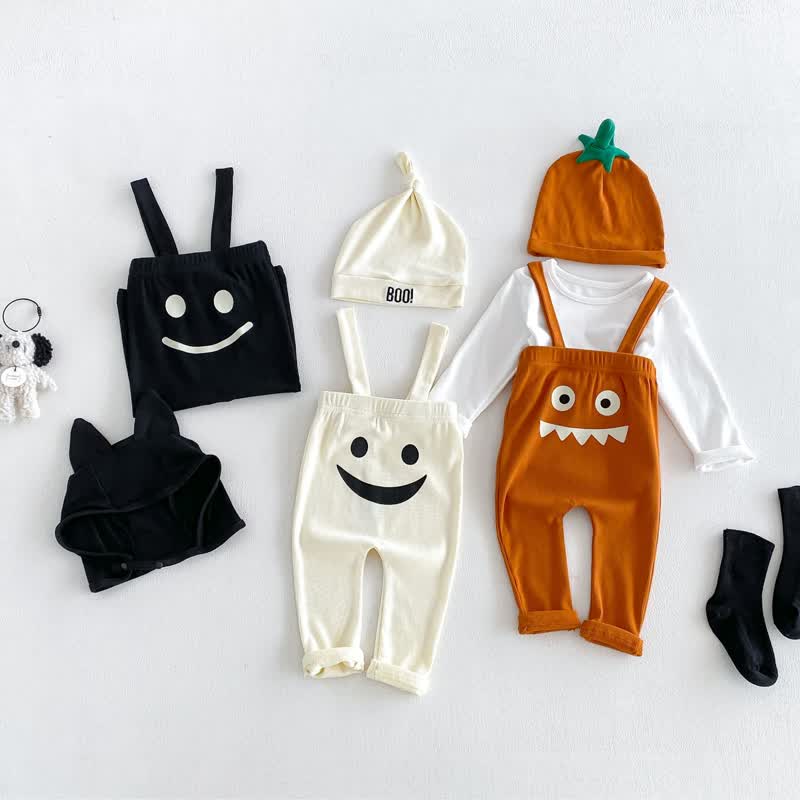 Tutina a coste tinta unita per neonati o salopette a tema Halloween con cappello - image 1