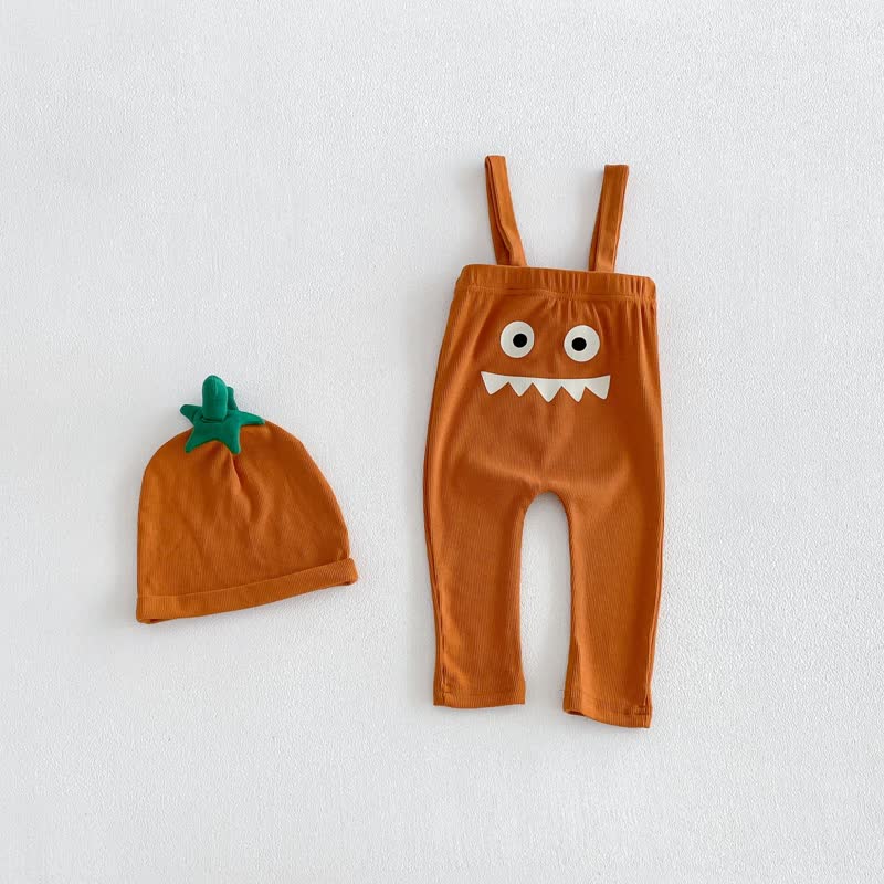 Tutina a coste tinta unita per neonati o salopette a tema Halloween con cappello - Tuta arancione - 18-24 mesi - image 4