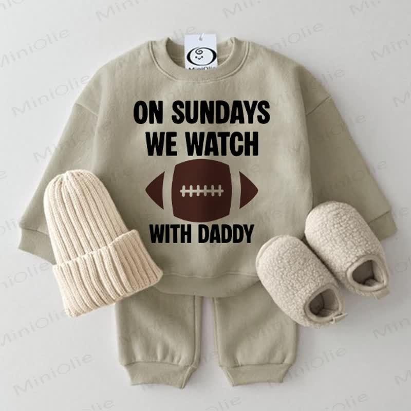 LA DOMENICA GUARDIAMO IL CALCIO CON PAPÀ Completo da neonato composto da felpa e felpa, due pezzi, grigio e verde - Grigio Verde - 2-3T - image 1