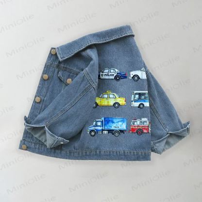 Giacca di jeans per bambino con stampa di veicoli ad acquerello - Blu - 10-11T - image 1
