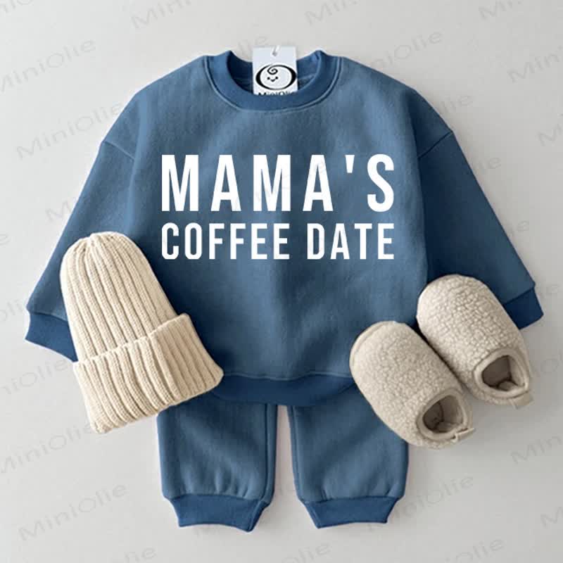 Completo da 2 pezzi blu "MAMA'S COFFEE DATE" per neonati. - Blu - 2-3T - image 1