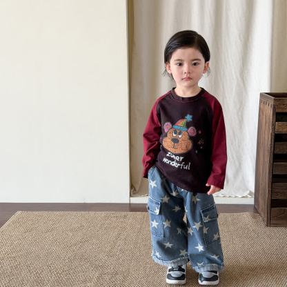 Pantaloni cargo in denim con stampa a stelle per neonati e bambini piccoli - image 1