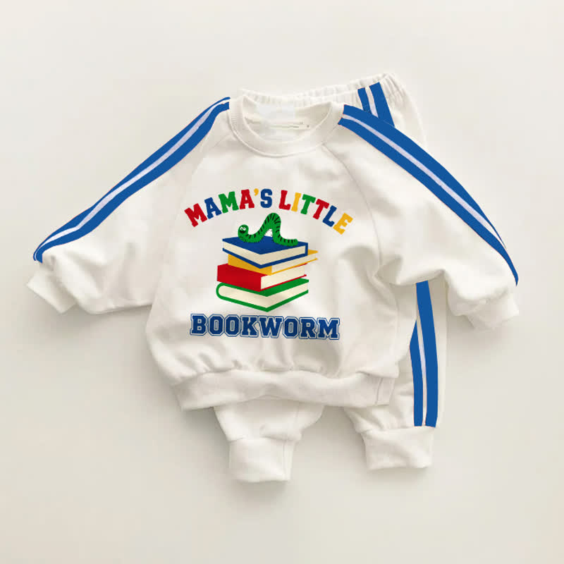 Completo da 2 pezzi a righe blu per neonati e bambini piccoli "MAMA'S LITTLE BOOKWORM" - Bianco e Blu - 3-5T - image 1
