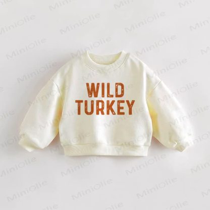 Felpa color crema per neonati e bambini con scritta WILD TURKEY - Crema - 3-5T - image 1
