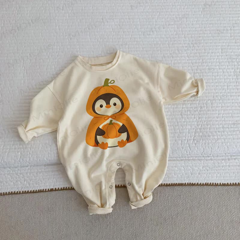 Tutina beige per neonati con pinguino zucca - Beige - 2-3T - image 1