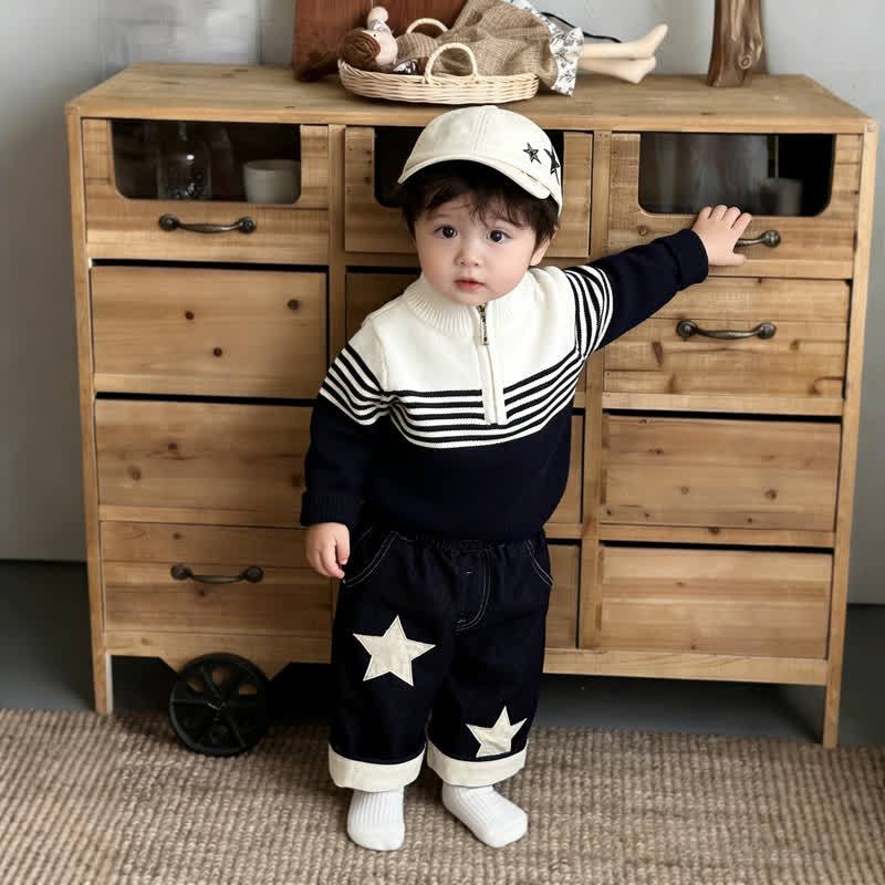 Maglione a mezza zip color block o pantaloni in denim per neonati e bambini piccoli - image 1