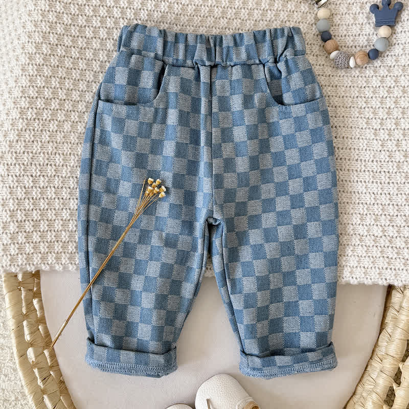 Pantaloni casual a quadri blu per neonati e bambini piccoli - Blu - 2-3 anni - image 1