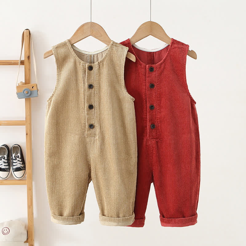Salopette per bambini in velluto a coste tinta unita, stile vintage, con bottoni sul davanti. - image 1