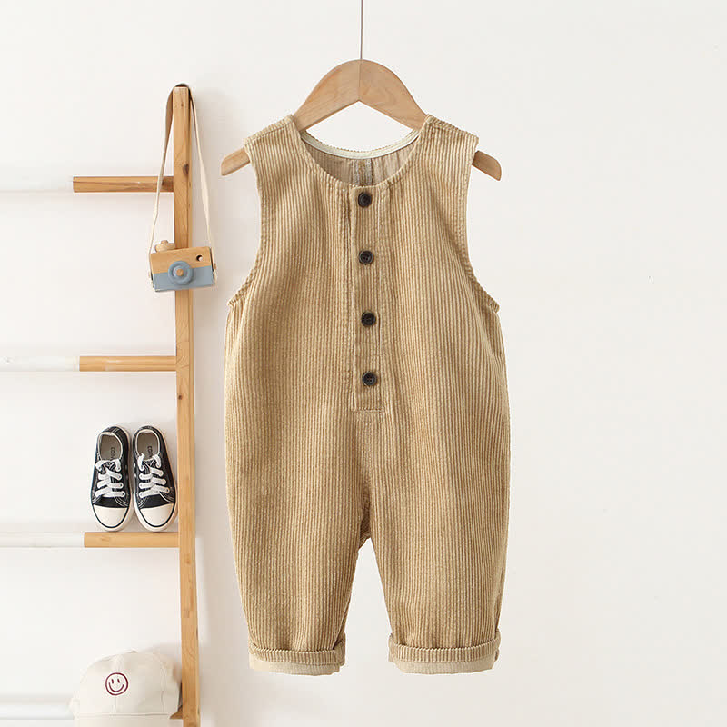Salopette per bambini in velluto a coste tinta unita, stile vintage, con bottoni sul davanti. - Beige - 4-5T - image 2