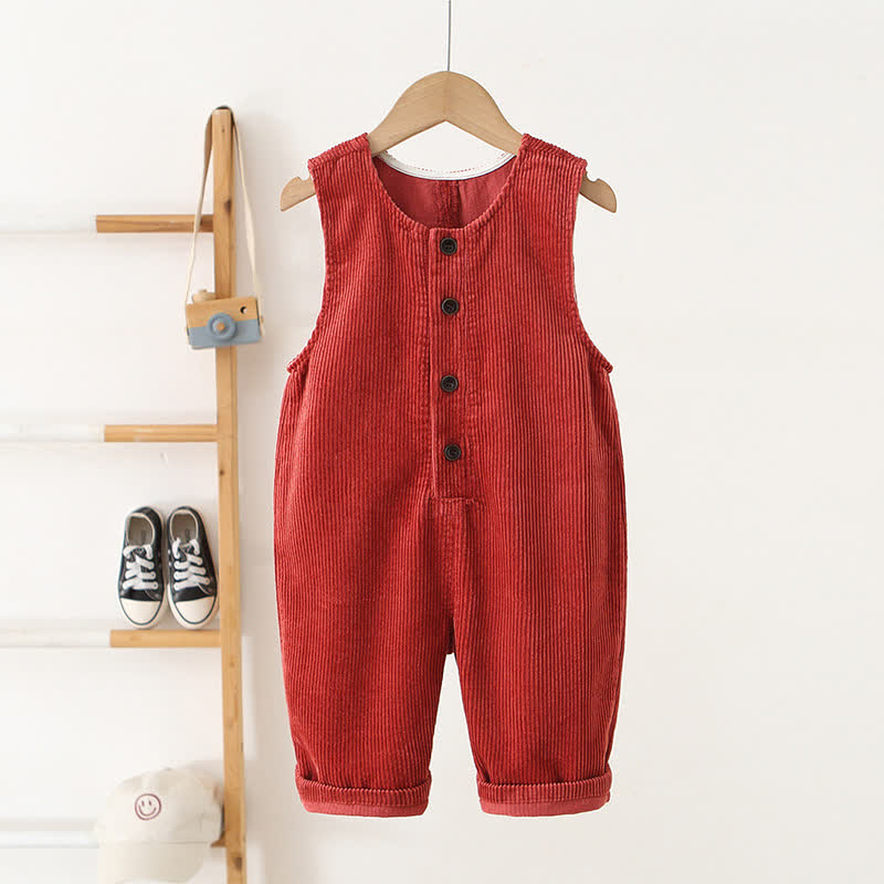 Salopette per bambini in velluto a coste tinta unita, stile vintage, con bottoni sul davanti. - Rosso - 4-5T - image 3