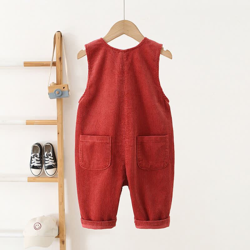 Salopette per bambini in velluto a coste tinta unita, stile vintage, con bottoni sul davanti. - image 4