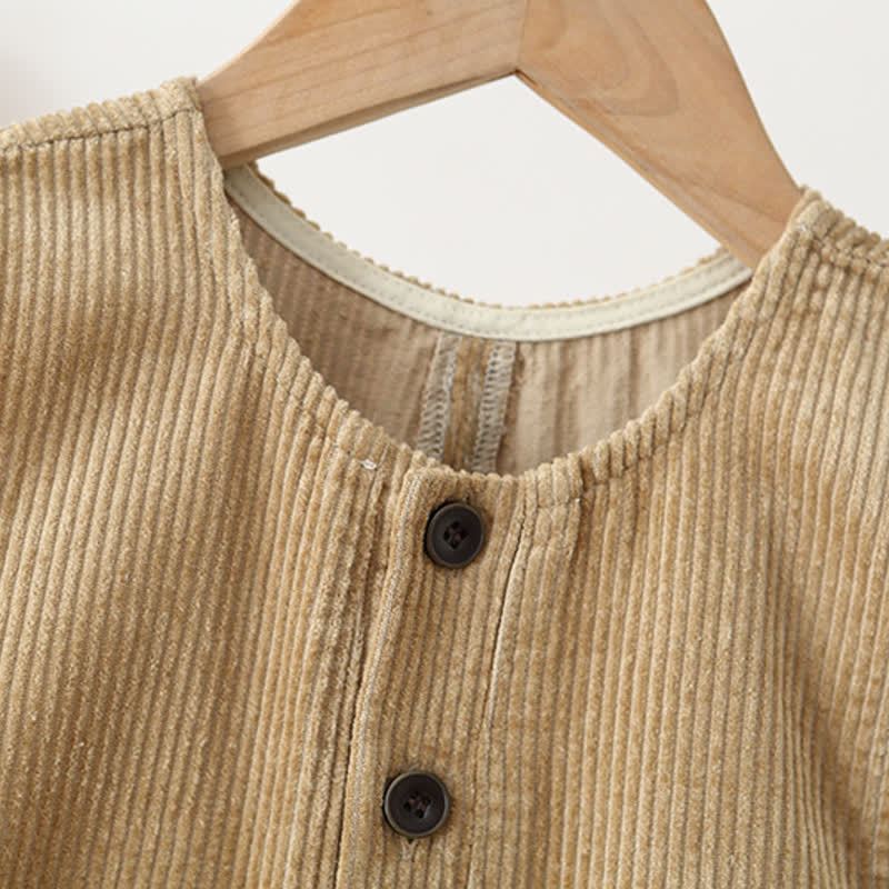 Salopette per bambini in velluto a coste tinta unita, stile vintage, con bottoni sul davanti. - image 5