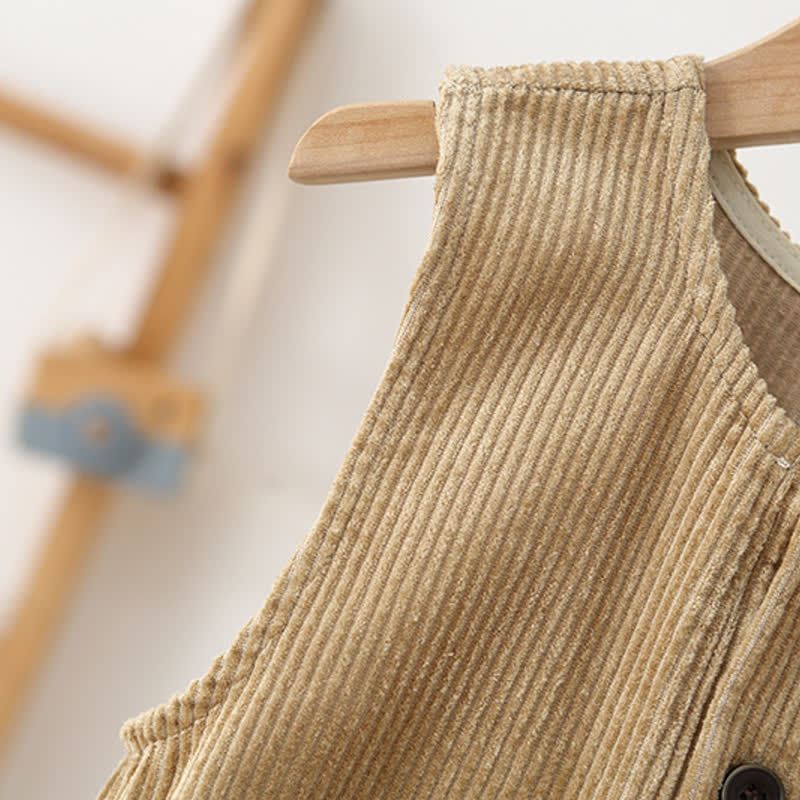 Salopette per bambini in velluto a coste tinta unita, stile vintage, con bottoni sul davanti. - image 7