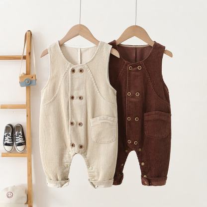 Salopette vintage in velluto a coste per neonati e bambini piccoli con bottoni sul davanti - image 1