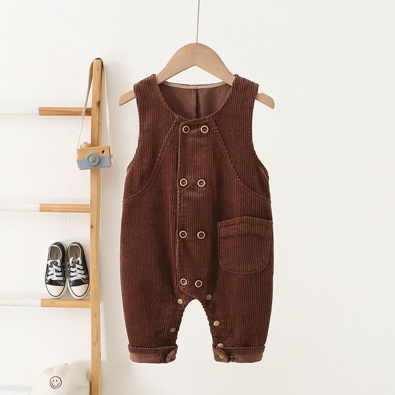 Salopette vintage in velluto a coste per neonati e bambini piccoli con bottoni sul davanti - Marrone - 3-4 anni - image 3